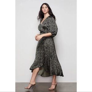 NWT Good American Military Olive Green Leopard Print Wrap Asymmetrical Dress